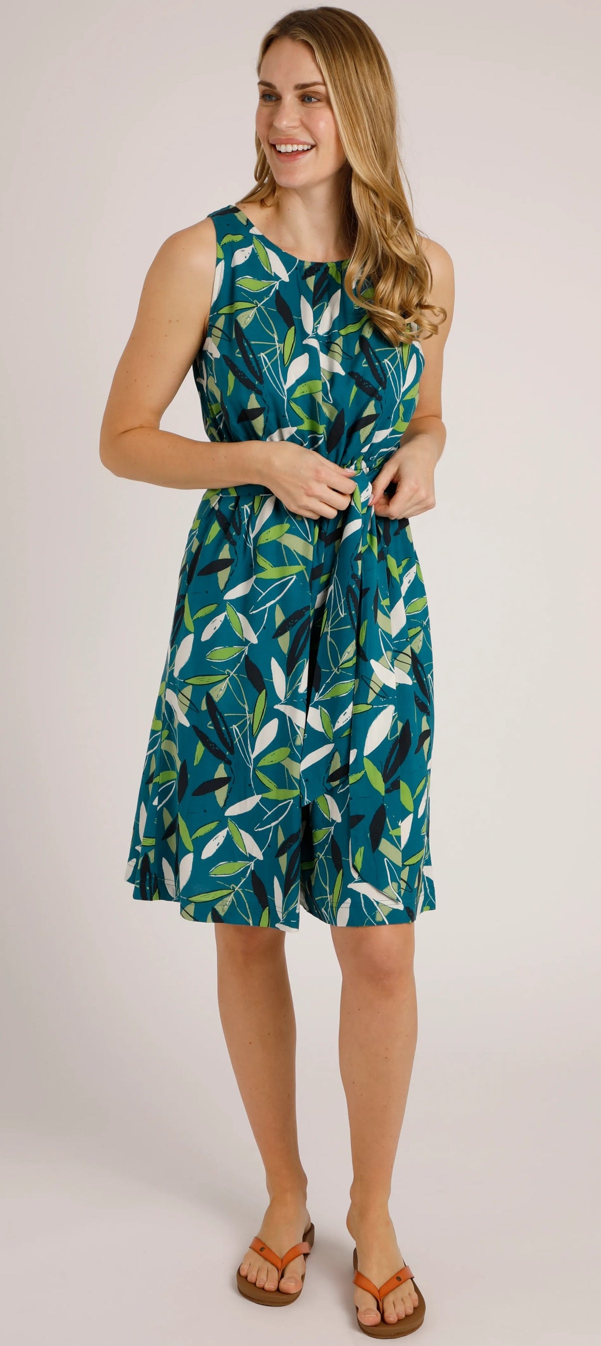 Weird Fish Womens Roxi Culotte Jumpsuit - Deep Sea Blue / Leaf Print