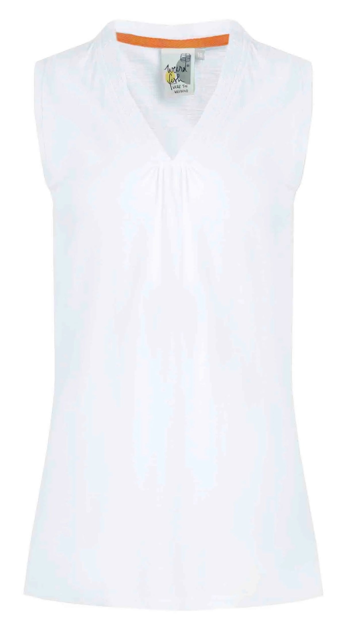 Weird Fish women's plain white Arenas v-neck wide strap vest.