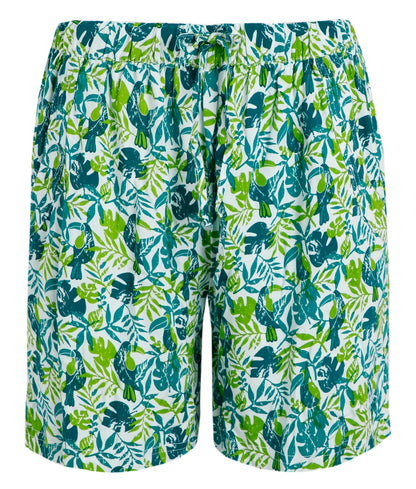 Weird Fish Womens Sundance Viscose Printed Shorts - Kiwi Green / Leaf & Bird Print
