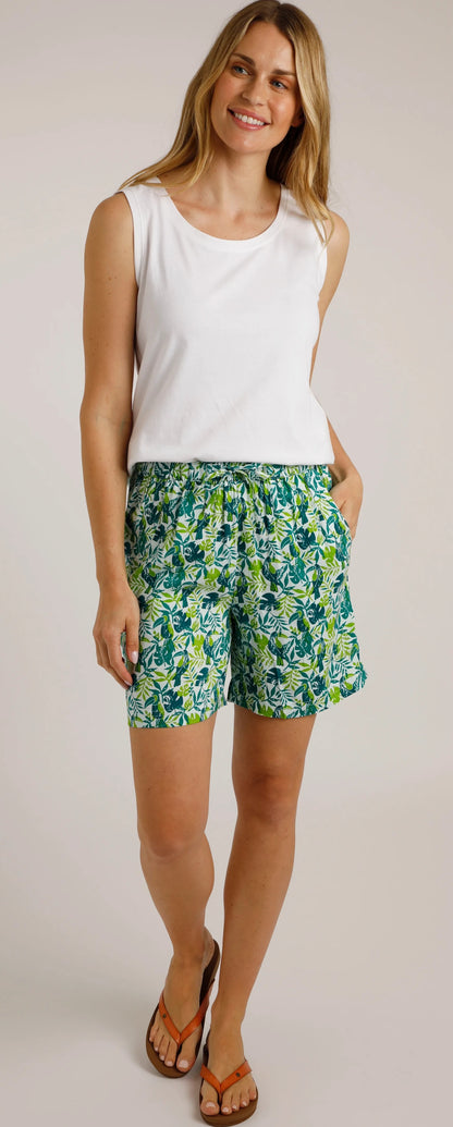 Weird Fish Womens Sundance Viscose Printed Shorts - Kiwi Green / Leaf & Bird Print