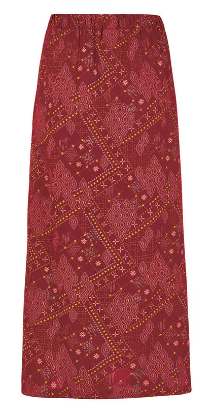 Weird Fish women's Gia midi length skirt in Chilli Red with Moroccan print.