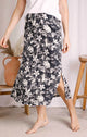 Weird Fish Womens Gia Viscose Printed Midi Skirt Dark Denim Blue