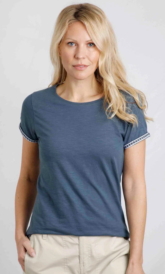 Weird Fish women's Teya organic cotton t-shirt in China Blue.