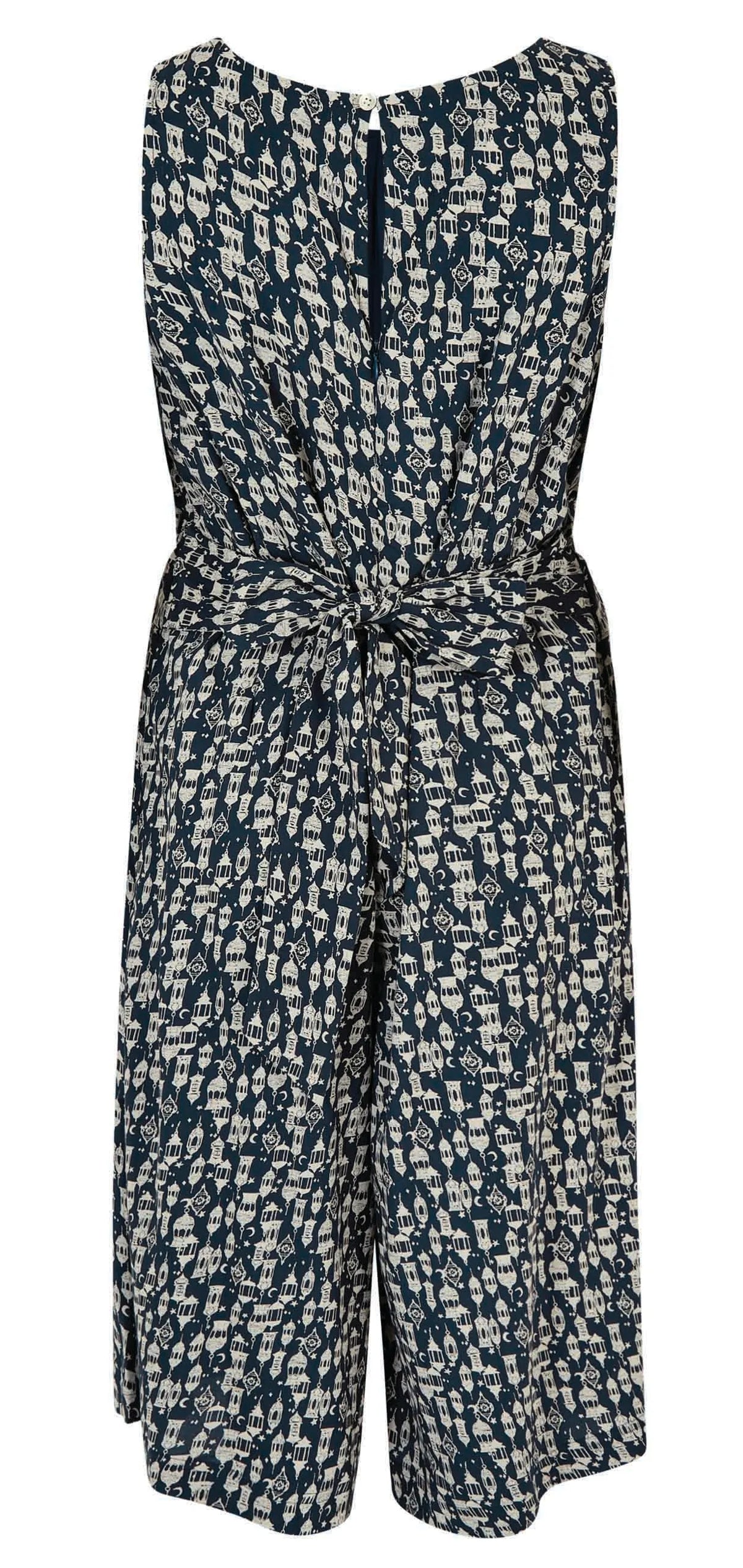 Moroccan style lantern print women's Roxi viscose culotte jumpsuit from Weird Fish in Midnight Navy.