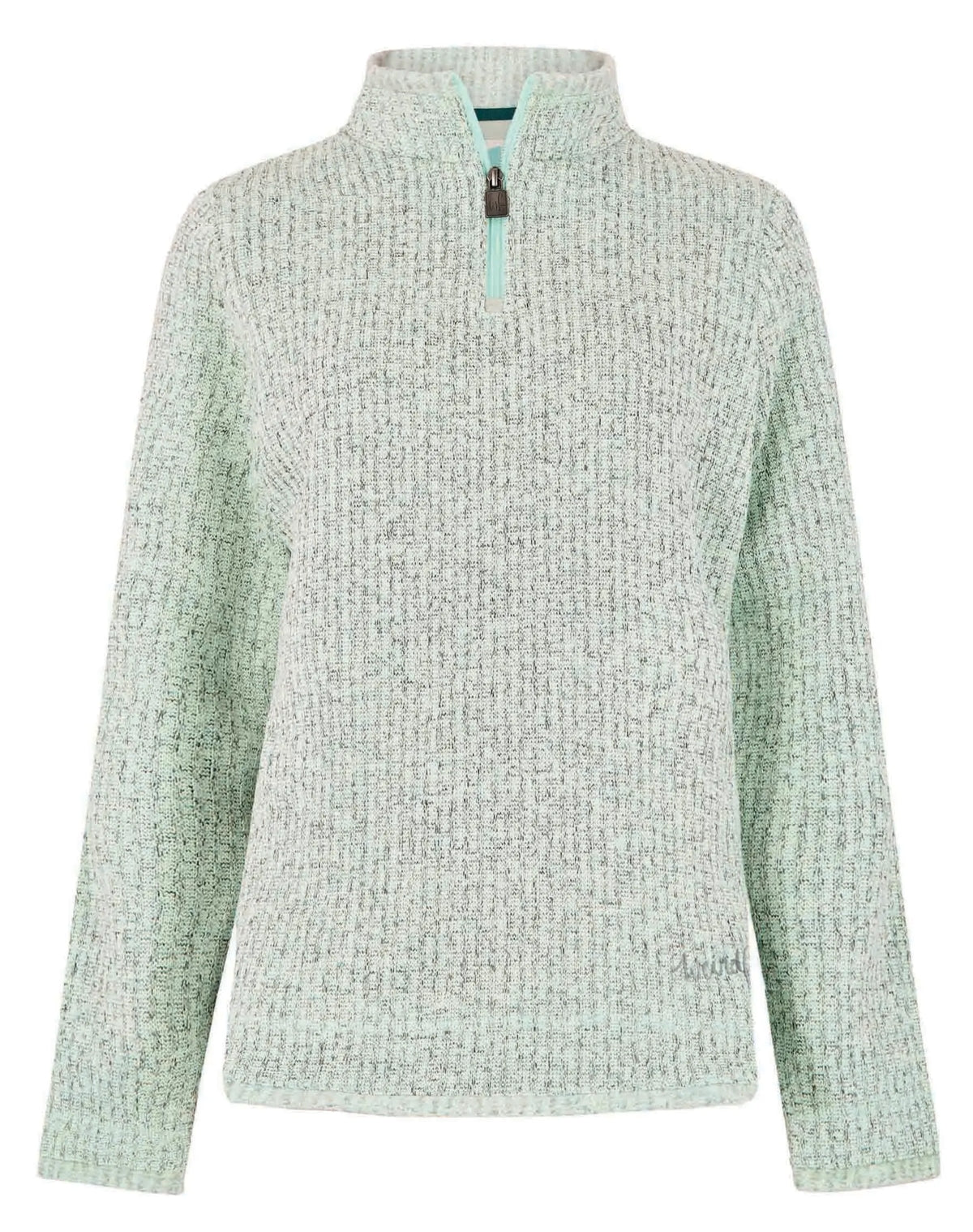 The Omila women's quarter zip fleece from Weird Fish in Mint Green, made from a 100% recycled polyester ribbed knit fabric.