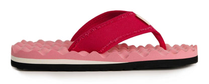 Weird Fish women's fabric strap Cayman flip flops with a Hot Pink waffle textured footbed and Red fabric strap.