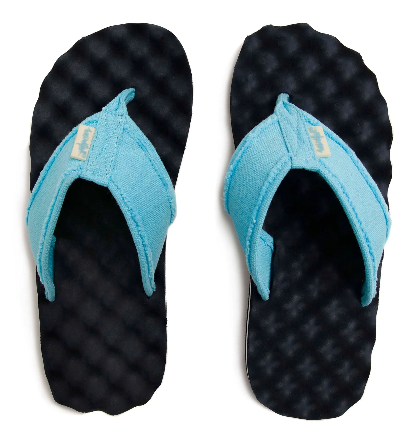 Women's Cayman flip flops from Weird Fish in Navy with a Blue fabric strap with frayed trim.