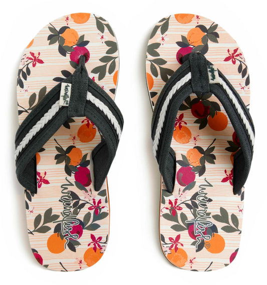 Weird Fish women's Salcombe printed sole flip flops in Cantaloupe.