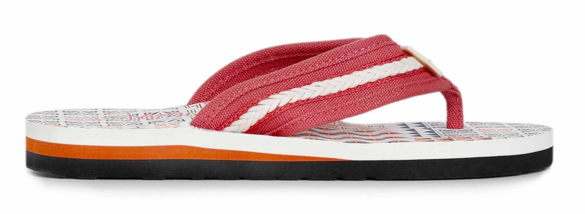 Weird Fish women's fabric strap Salcombe flip flops in Light Cream with a Faded Red strap with braided detail.