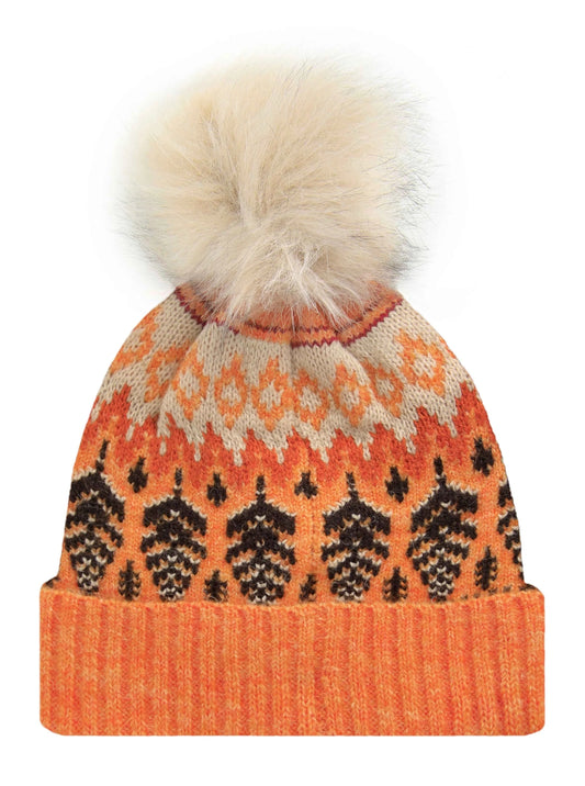 Weird Fish Keara Fair Isle Bobble Hat Beanie - Apricot