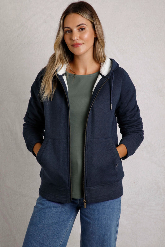 Weird Fish Womens Sevanna Borg Lined Jersey Hoodie - Navy