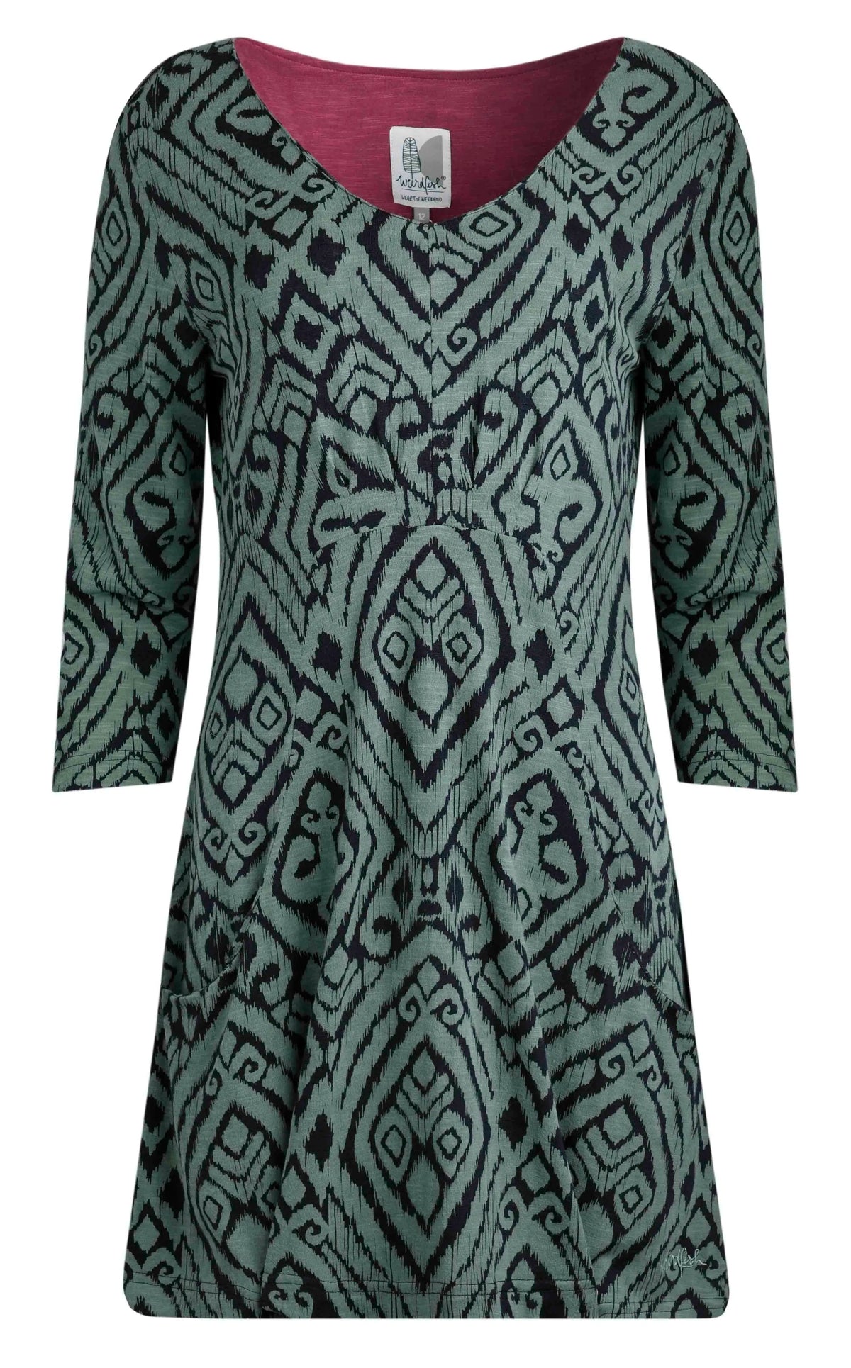 Weird Fish Womens Arielle Printed Jersey 3/4 Sleeve Tunic - Army Green