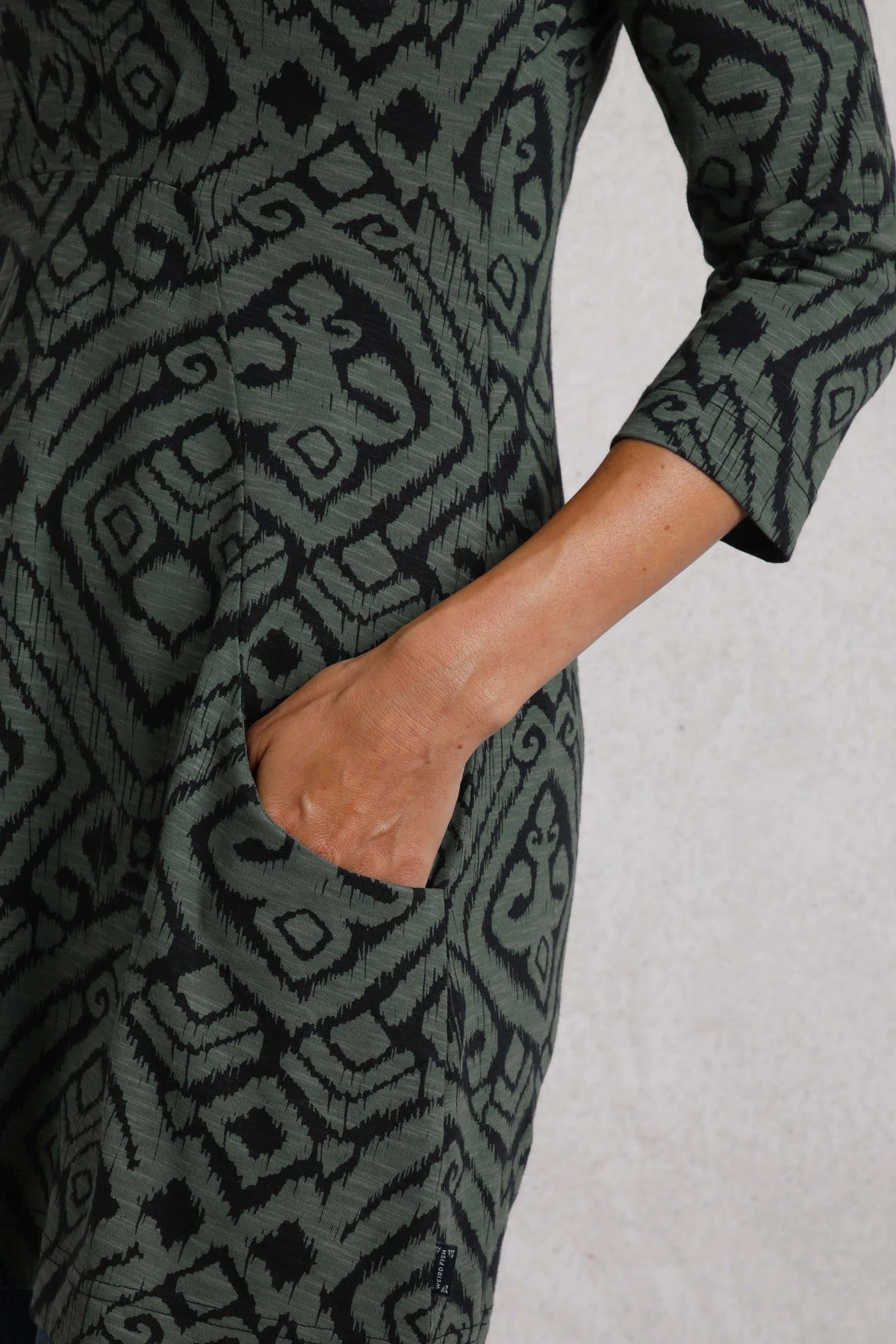 Weird Fish Womens Arielle Printed Jersey 3/4 Sleeve Tunic - Army Green