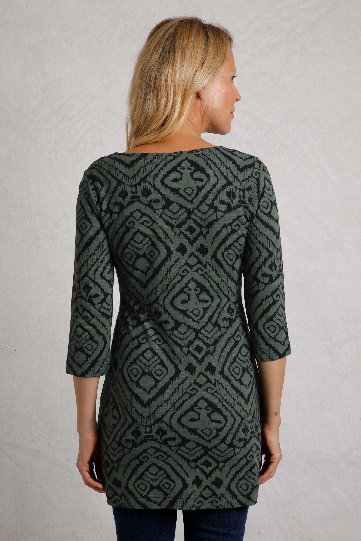 Weird Fish Womens Arielle Printed Jersey 3/4 Sleeve Tunic - Army Green