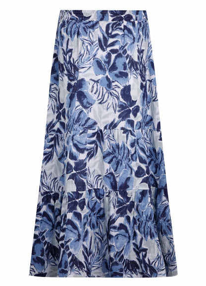 Weird Fish Womens Harini Doublecloth Midi Tiered Skirt - Estate Blue
