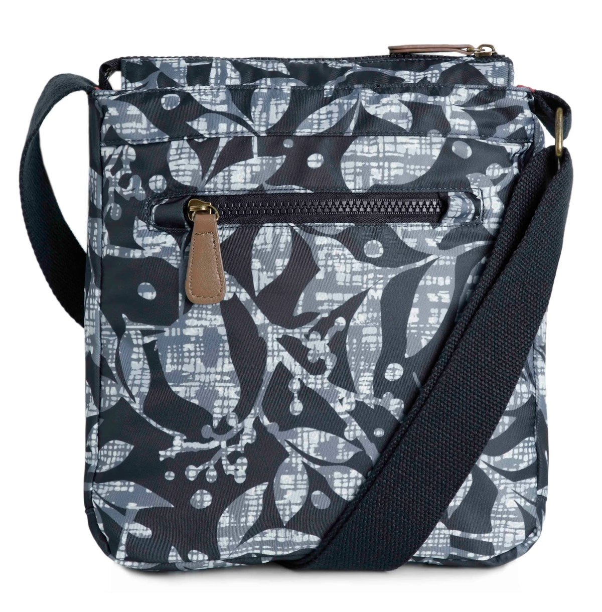 Floral printed Kait cross body bag from Weird Fish in Navy with a back zip pocket.