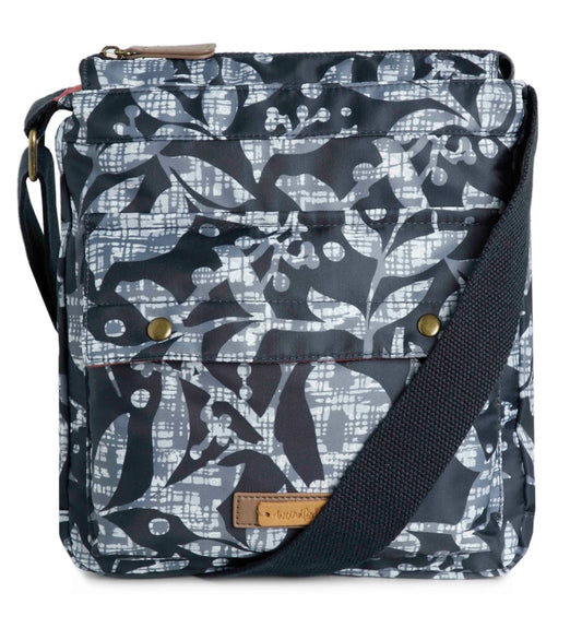 Weird Fish Kait printed nylon cross body bag in navy with a floral pattern.