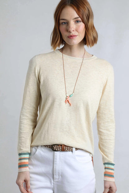 Weird Fish Womens Kinga Lightweight Outfitter Crew - Light Cream