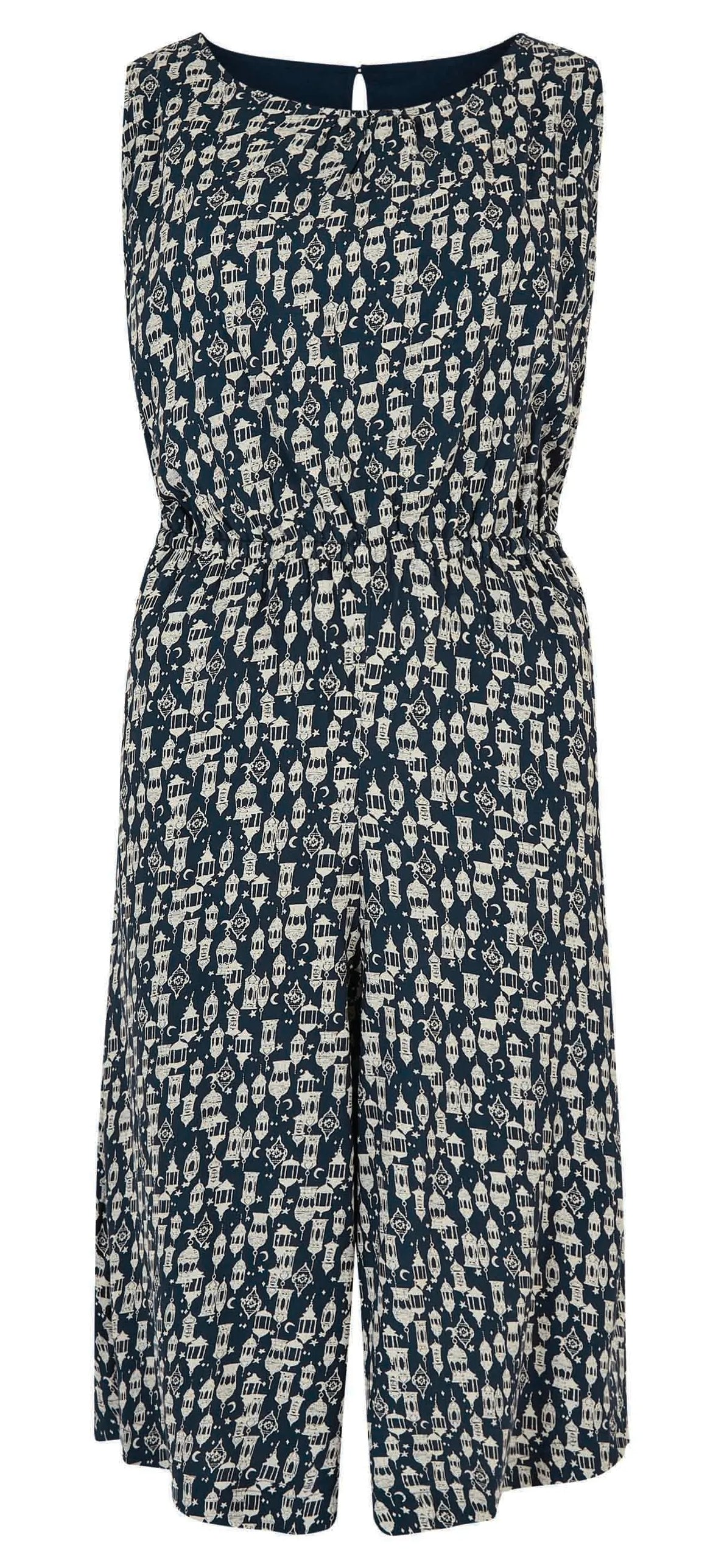Roxi womens culotte viscose jumpsuit from Weird Fish in Midnight with Moroccan style lantern print.