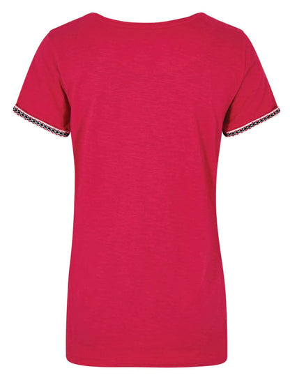Weird Fish womens Teya t-shirt in Hot Pink back view short sleeve casual tee with patterned sleeve trim