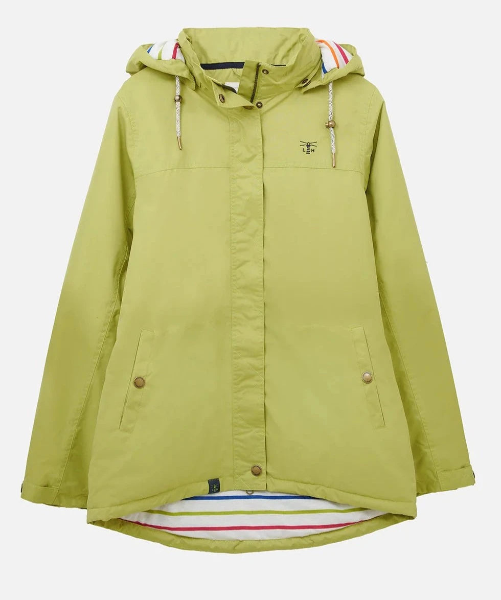 Apple Green with multicoloured stripe lining women's Eva coat from Lighthouse.