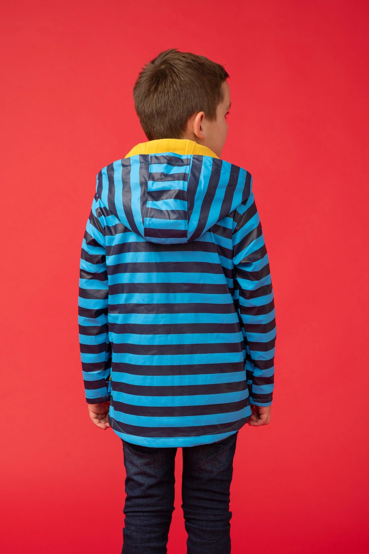 Lighthouse kids waterproof blue stripe Adam style polyurthane jacket.