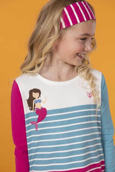 Lighthouse Kids Causeway long sleeve tee - Stripe / Mermaid Print