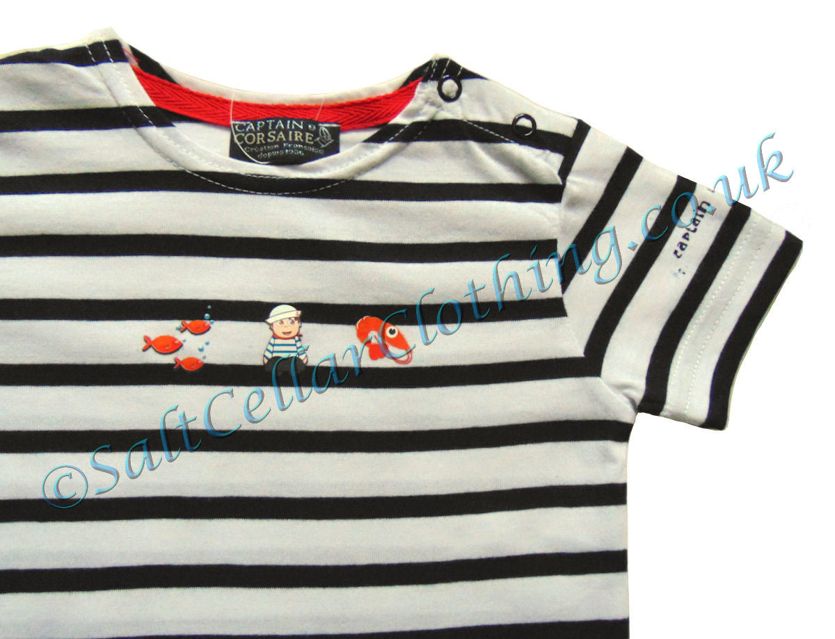 Captain Corsaire Kids 'Alvise' Sailor Print Striped Tee - White / Navy
