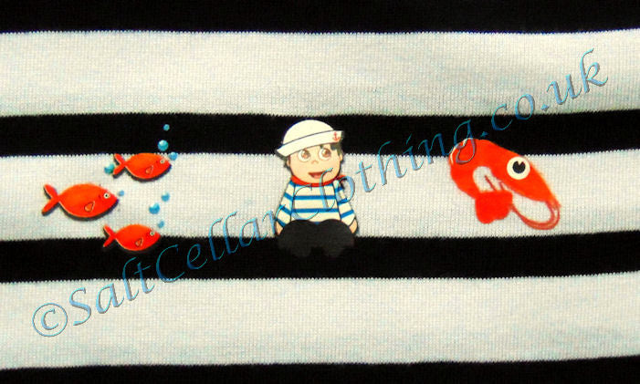 Captain Corsaire Kids 'Alvise' Sailor Print Striped Tee - White / Navy