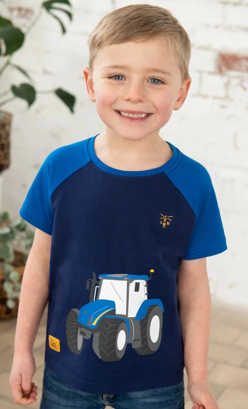 Lighthouse Kids 'Mason' Short Sleeve Blue Tractor Print Tee
