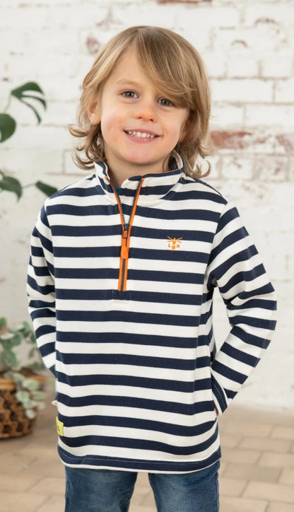 Lighthouse Kids 'Riley Half Zip' Stripe Sweatshirt - Navy Stripe