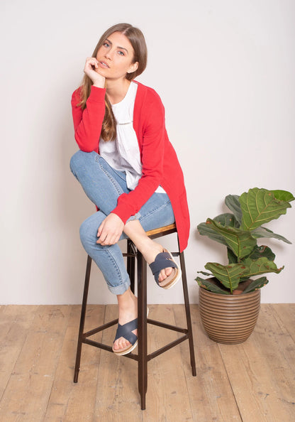 Brakeburn Womens Pointelle Long Cardigan - Red