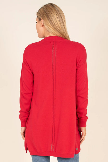 Brakeburn Womens Pointelle Long Cardigan - Red