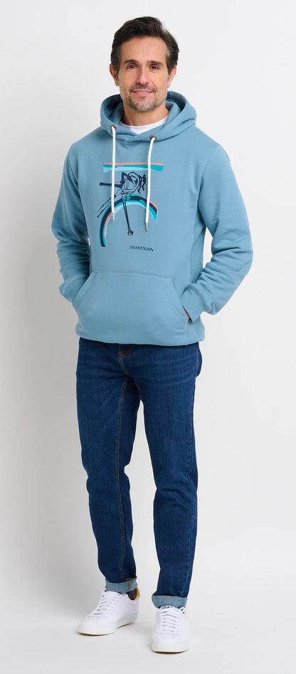 A blue men's hoodie from Brakeburn with a bicycle print on the front