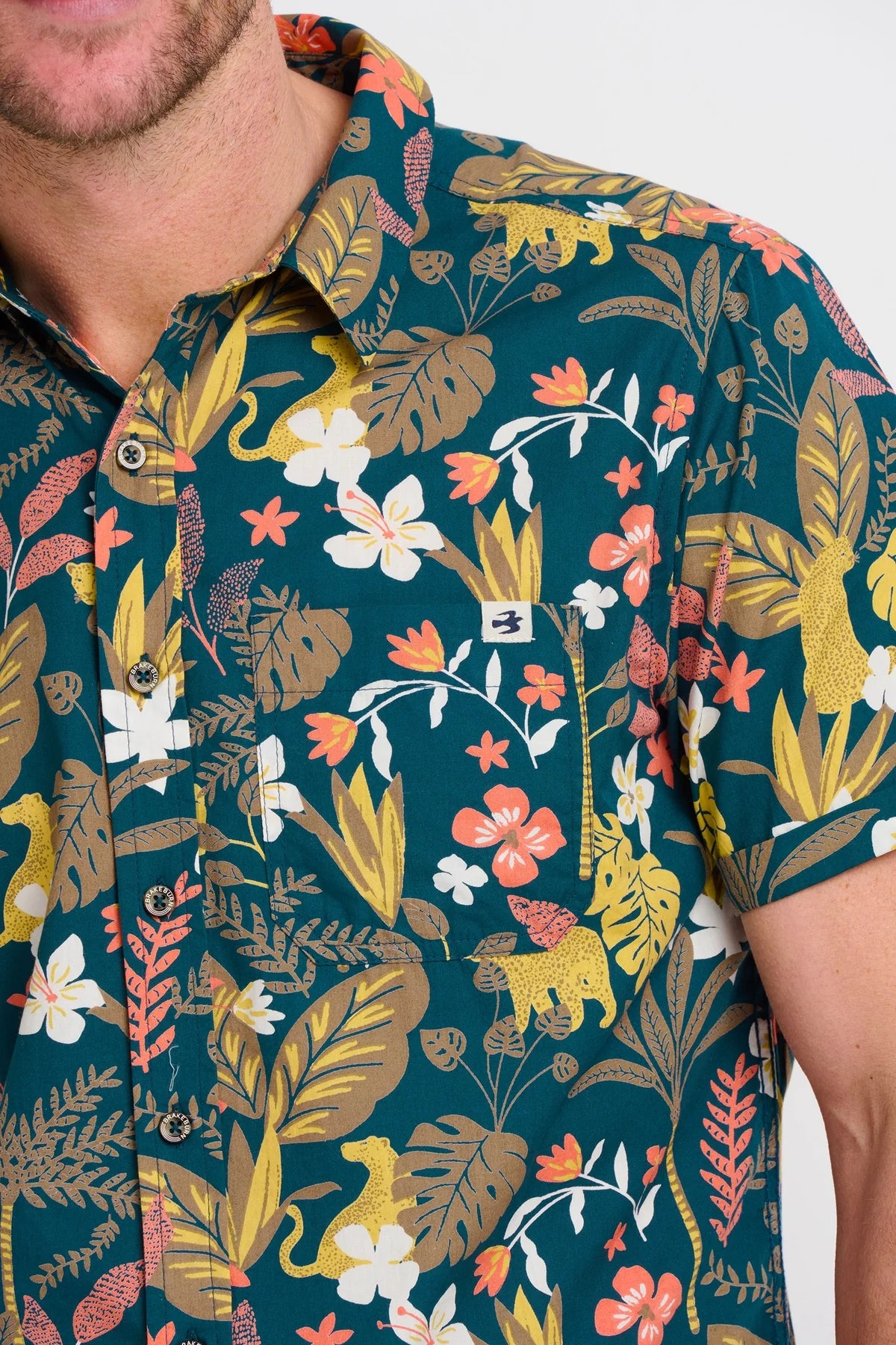 A men's botanical jungle style floral print short sleeve shirt from Brakeburn
