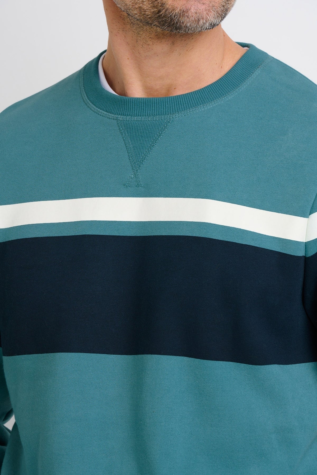 Chest panel stripe crew neck sweatshirt for men from Brakeburn in blue
