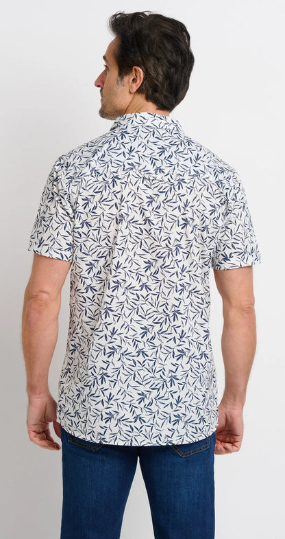 Brakeburn Mens Leaf Short Sleeve Shirt - White / Blue