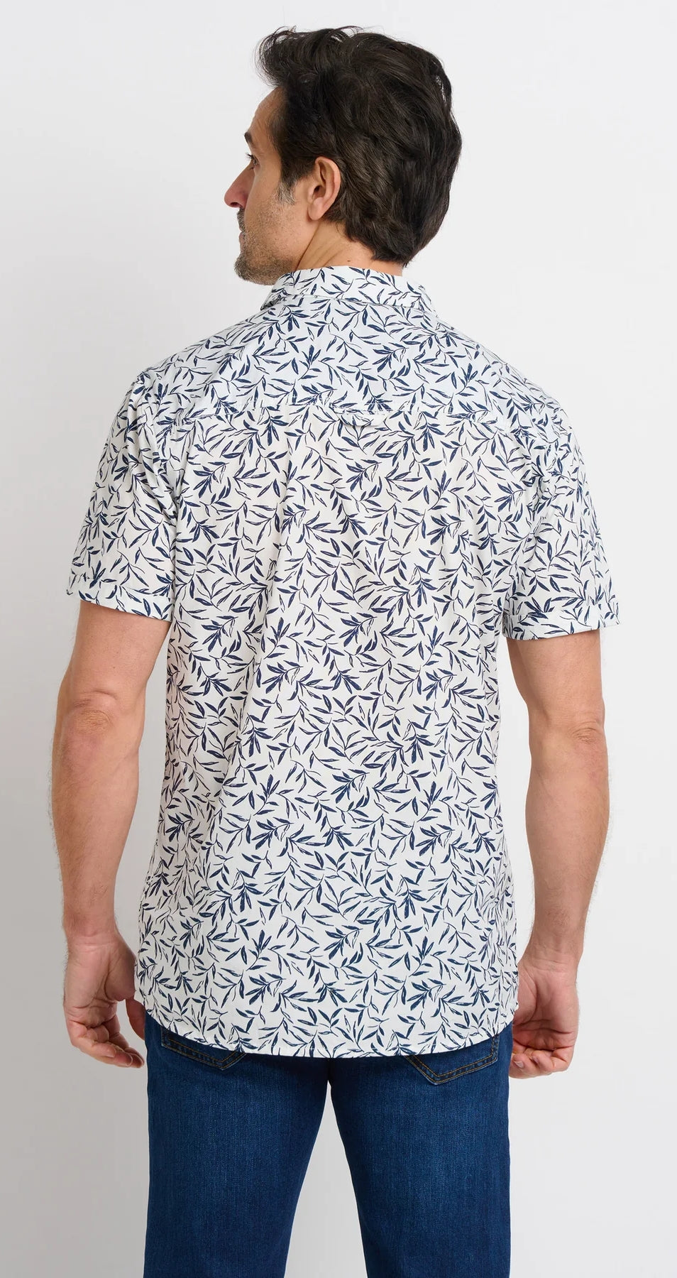 Brakeburn Mens Leaf Short Sleeve Shirt - White / Blue
