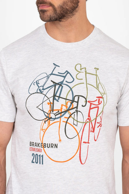 Brakeburn Mens 'Linear Bikes' Printed T-Shirt - Ecru
