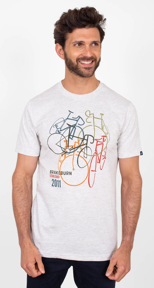 Brakeburn Mens 'Linear Bikes' Printed T-Shirt - Ecru