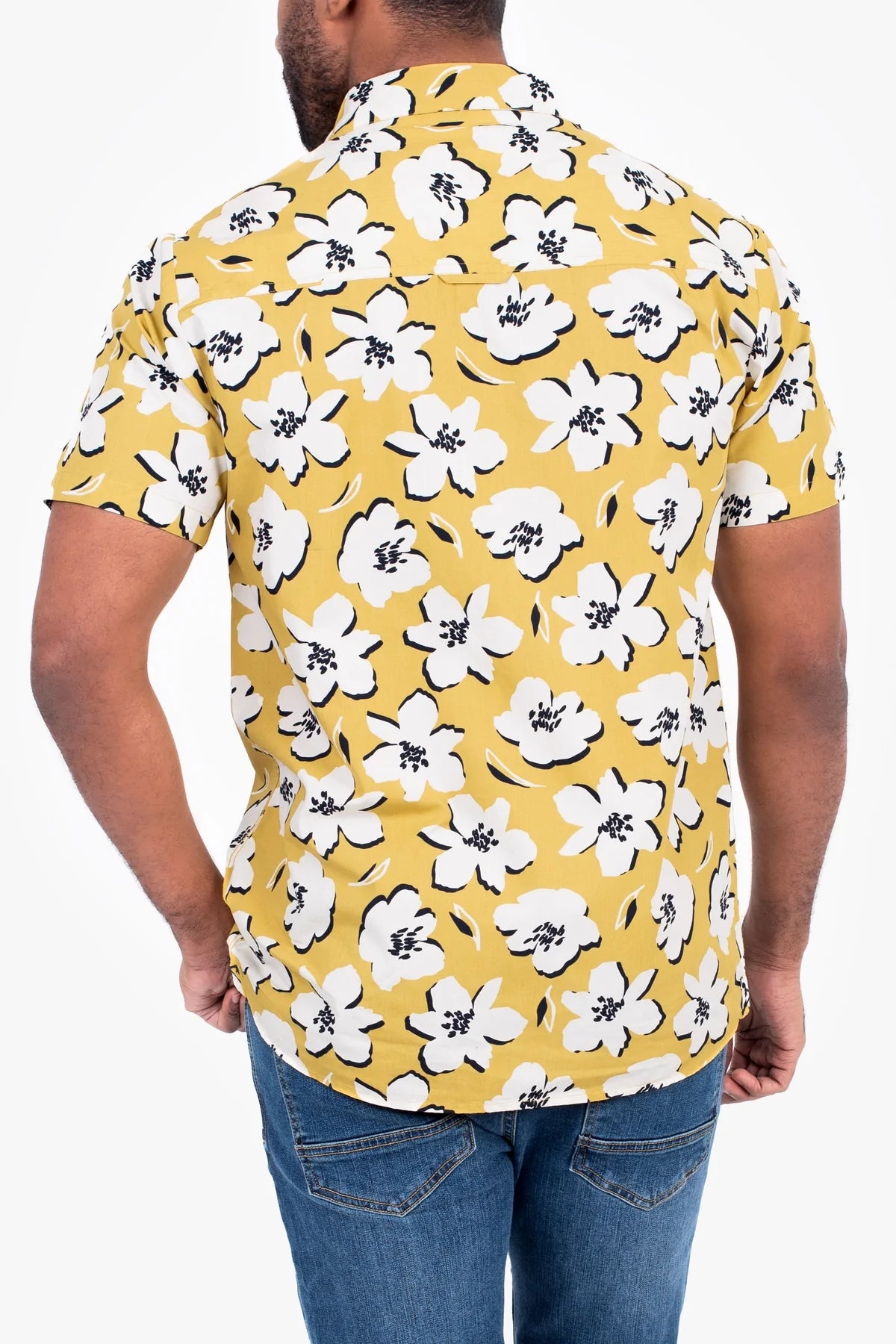 A yellow and white floral print men's shirt from brakeburn