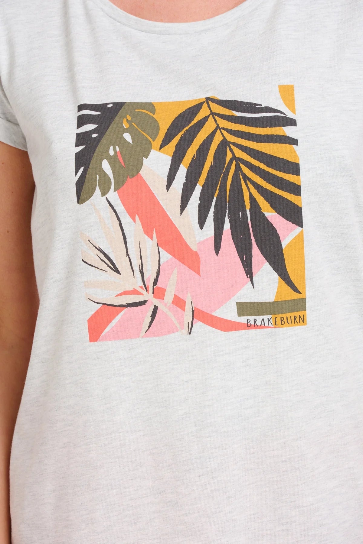 Brakeburn Womens 'Abstract Palms' Printed Tee - Off White