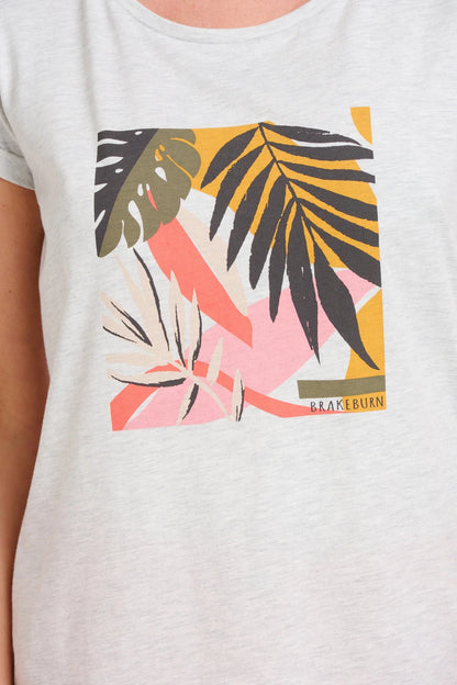 Brakeburn Womens 'Abstract Palms' Printed Tee - Off White