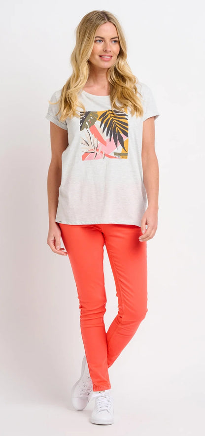 Brakeburn Womens 'Abstract Palms' Printed Tee - Off White