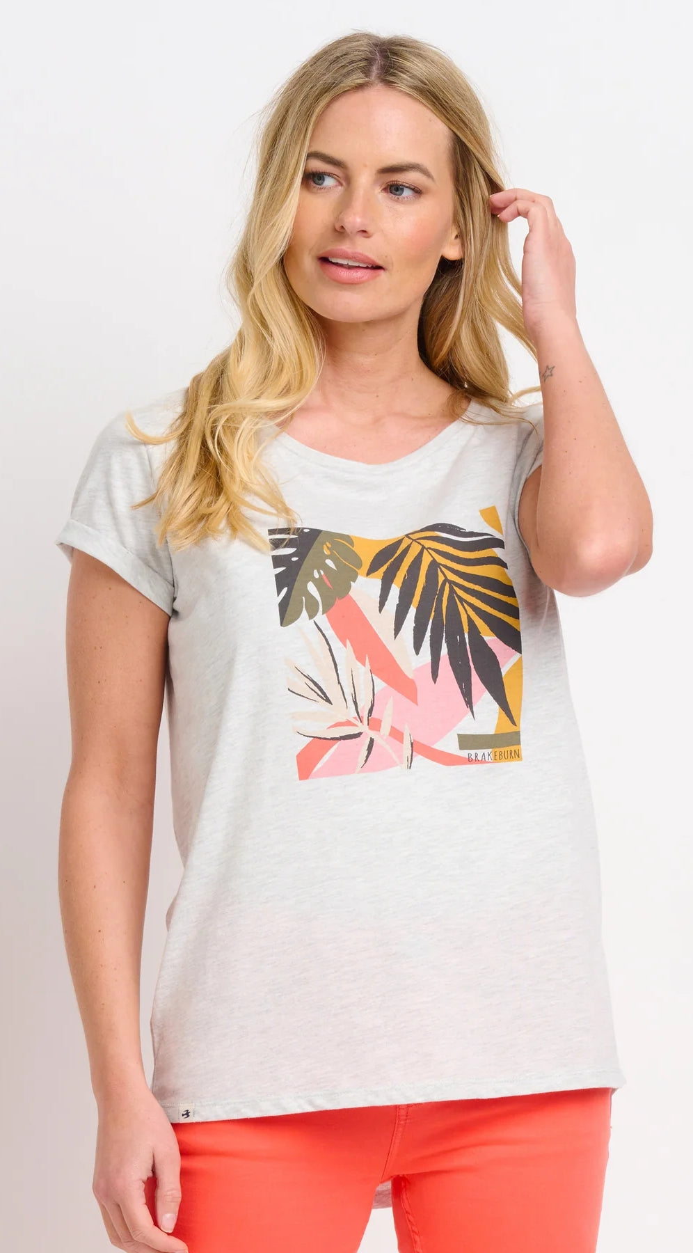 Womens Abstract Palm leaf print tee from Brakeburn
