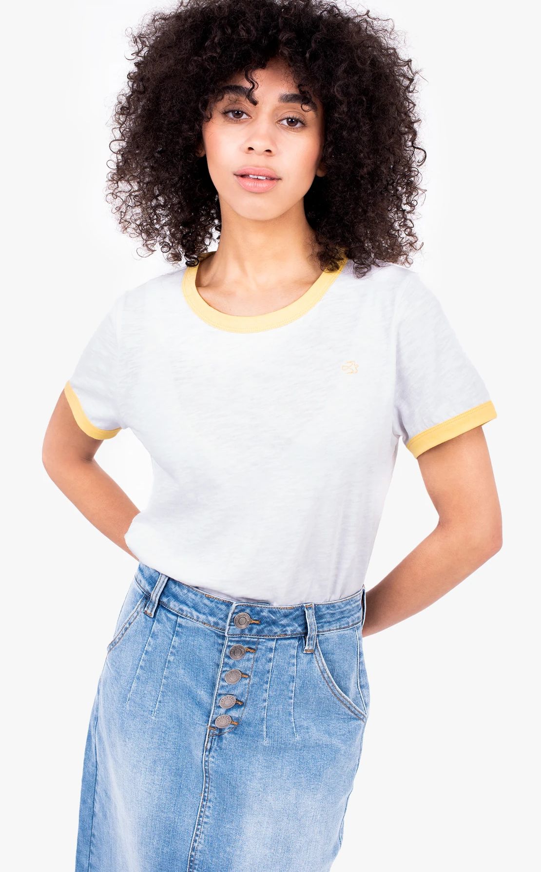 Brakeburn Womens 'Alani' Ringer Tee - White / Yellow