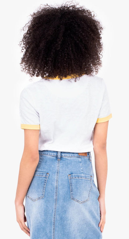 Brakeburn Womens 'Alani' Ringer Tee - White / Yellow
