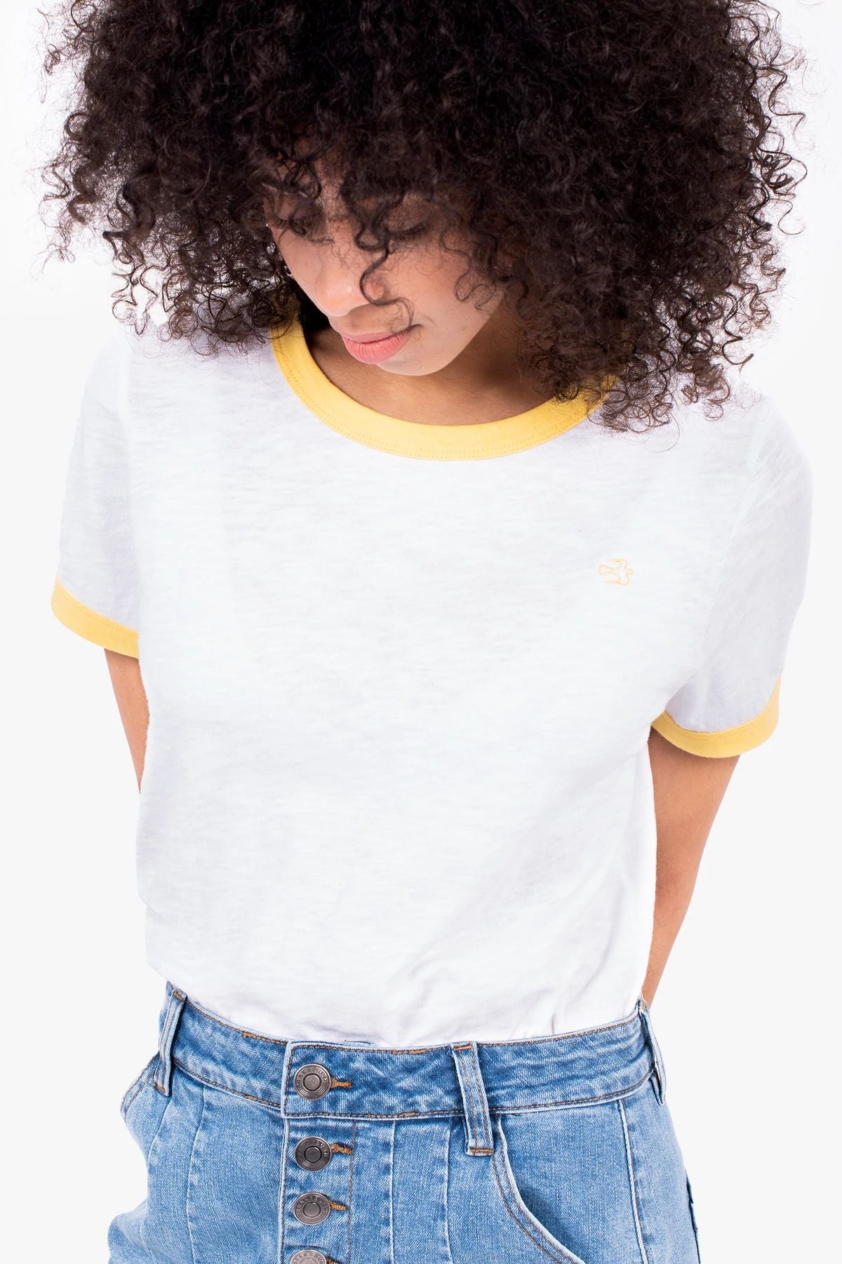 Brakeburn Womens 'Alani' Ringer Tee - White / Yellow