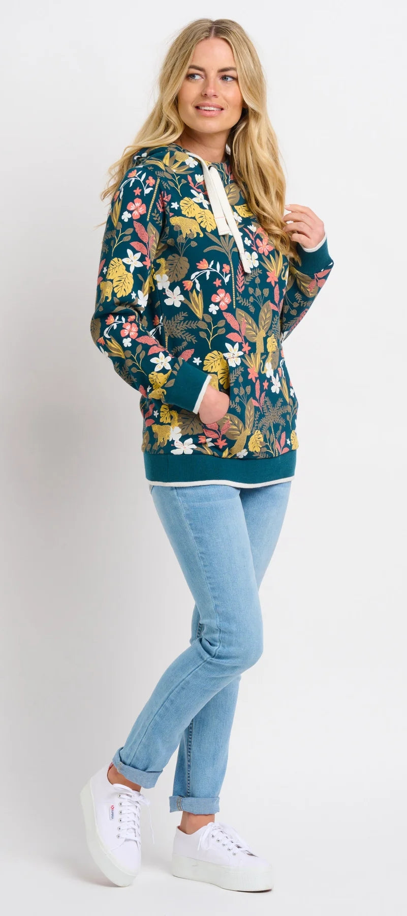 Brakeburn Womens Elise Botanical Jungle Floral Print Hoodie Multicoloured