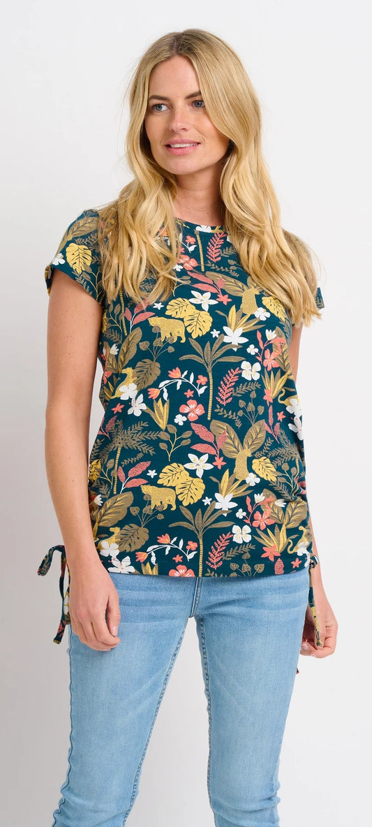 A women's tee from Brakeburn with a botanical jungle floral print